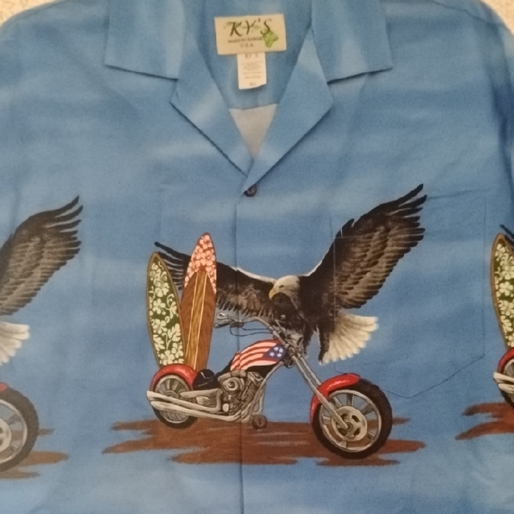 Blue Dress Shirt with Bold Graphic Design